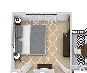 The Patterson with Attached Garage 3D The Patterson with Attached Garage 3D. 1 bedroom apartment. Kitchen with island open to living/dinning rooms. 1 full bathroom. Walk-in closet. Patio/balcony.